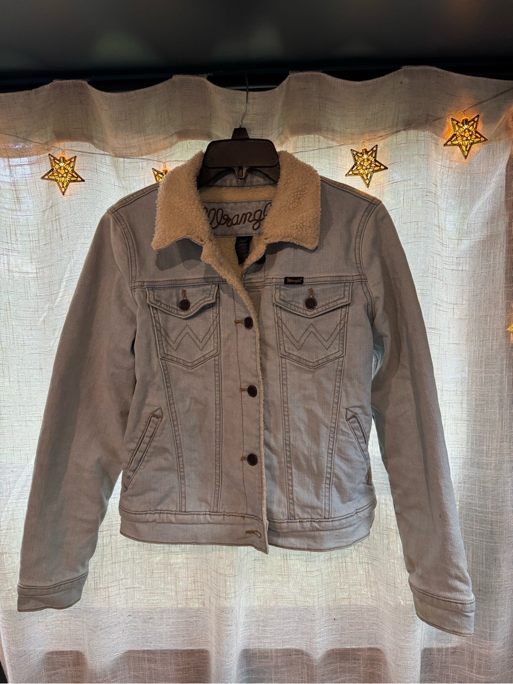 Wrangler Light Blue Denim Jacket with Cream Sherpa Collar